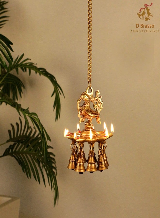 D Brasso Brass Peacock Design Hanging Diya with Bells, Brown, Standard (D4657) - Image 4
